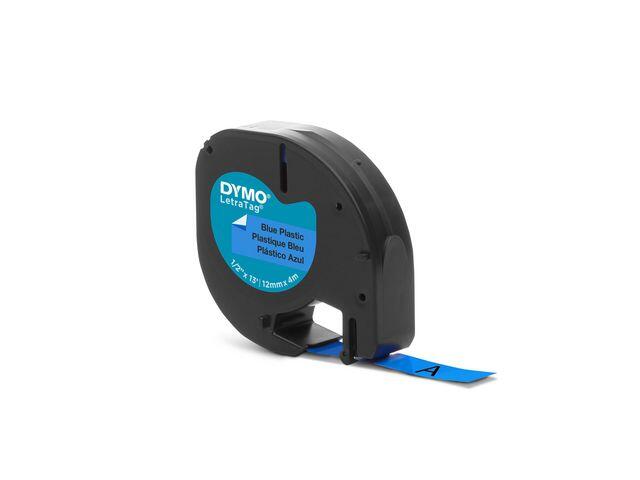 Tape Dymo Letratag Plast Svart på Blå 12mm