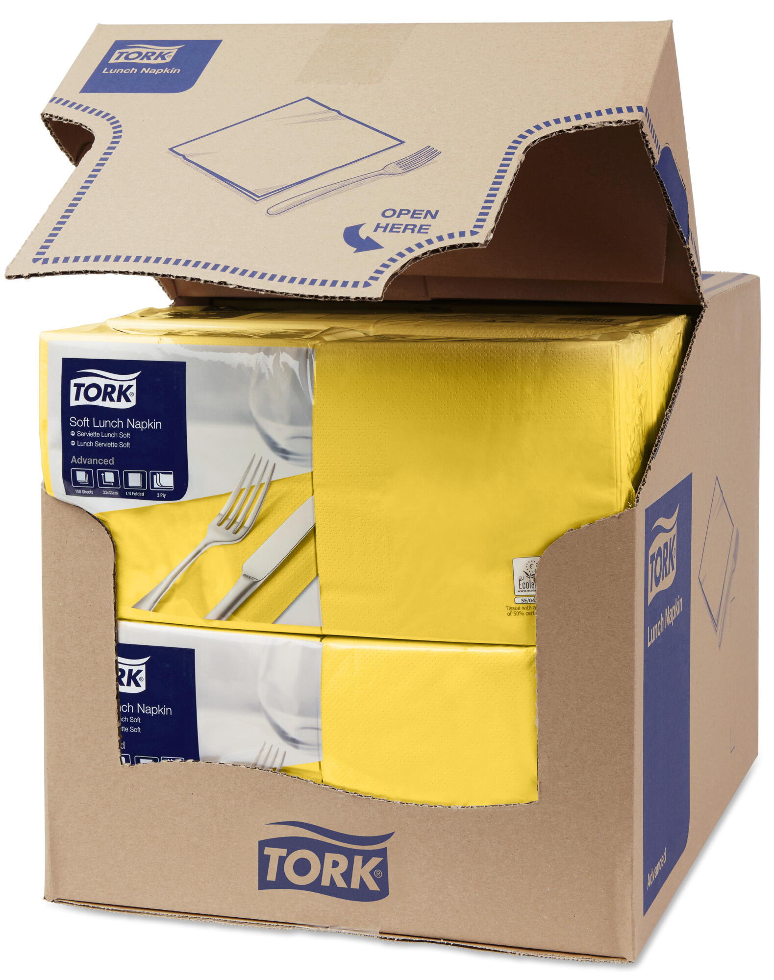 Lunchservett Tork Mjuk Advanced 3-Lagers Gul 33x33cm 150st